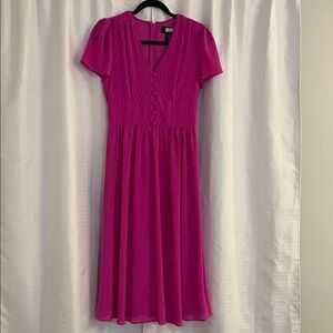 DKNY Magenta Button-Front V-Neck A-line Midi Dress